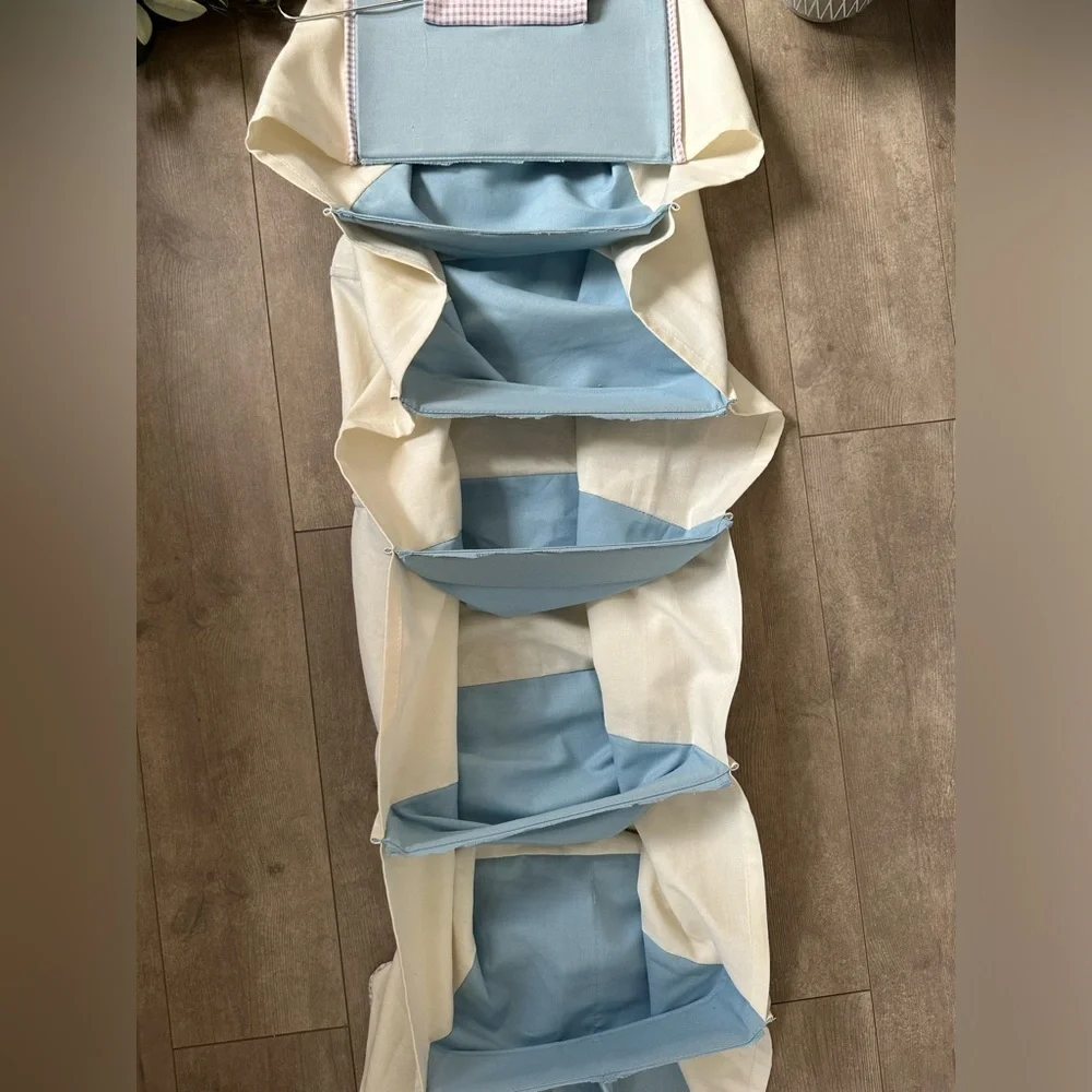 Blue Hanging 7 Cube Closet Organizer + Metal Hanger